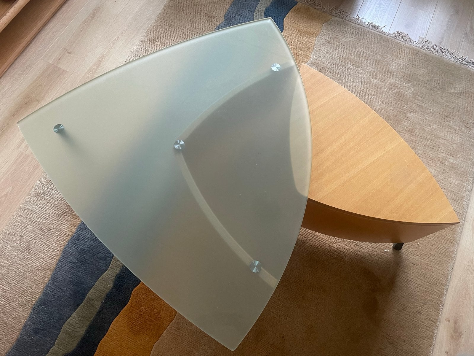 Leolux Salontafel met Glas en Hout - Modern Design, Huis en Inrichting, Ophalen, Gebruikt, 100 tot 150 cm, 50 tot 100 cm
