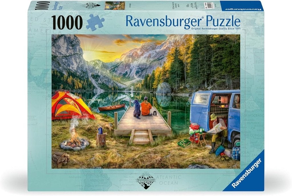 ZGAN puzzel 1000 Calm Campsite Wanderlust 100% compleet!, Ophalen of Verzenden, 500 t/m 1500 stukjes, Zo goed als nieuw, Legpuzzel