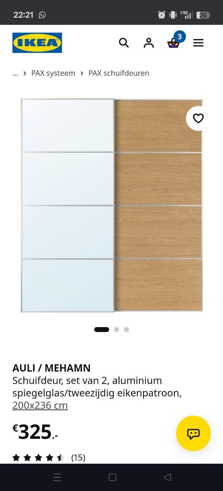 Ikea pax schuifdeuren, Ophalen, Minder dan 25 cm, 200 cm of meer