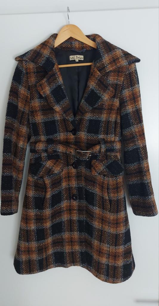 Vintage geruite wollen jas met ceintuur - Maat M Vanilia, Kleding | Dames, Maat 38/40 (M), Bruin, Vanilia, Ophalen of Verzenden