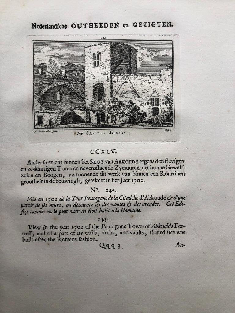245 / Abcoude het Slot Kopergravure 1732, Antiek en Kunst, Kunst | Etsen en Gravures, Ophalen of Verzenden