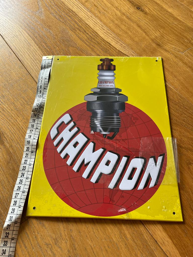 Nieuw metalen Champion bord - 29x21 cm, Verzamelen, Merken en Reclamevoorwerpen, Ophalen of Verzenden, Zo goed als nieuw