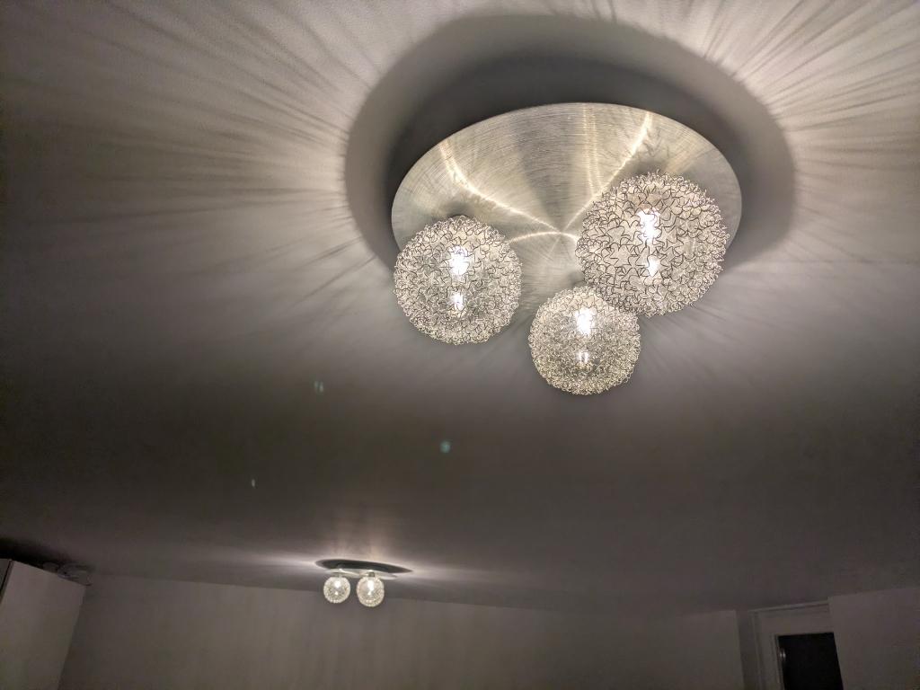 2 Mooie Hanglampen / Kroonluchters, Ophalen, Zo goed als nieuw, Glas