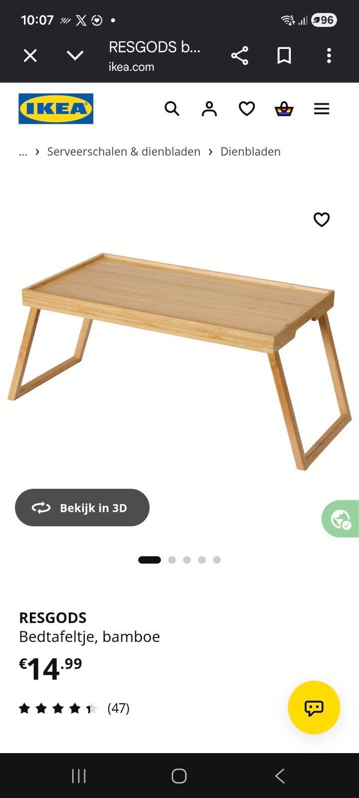 Ikea RESGODS bedtafeltje bamboe, Huis en Inrichting, Ophalen of Verzenden, Zo goed als nieuw, Natuurlijk materiaal, Scandinavisch