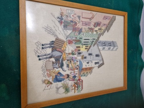 geborduurd schilderij stadsaanzicht, Ophalen of Verzenden, 'T Olde Gre-j, Info@toldegrej.nl, Endepoelstraat 20f Didam