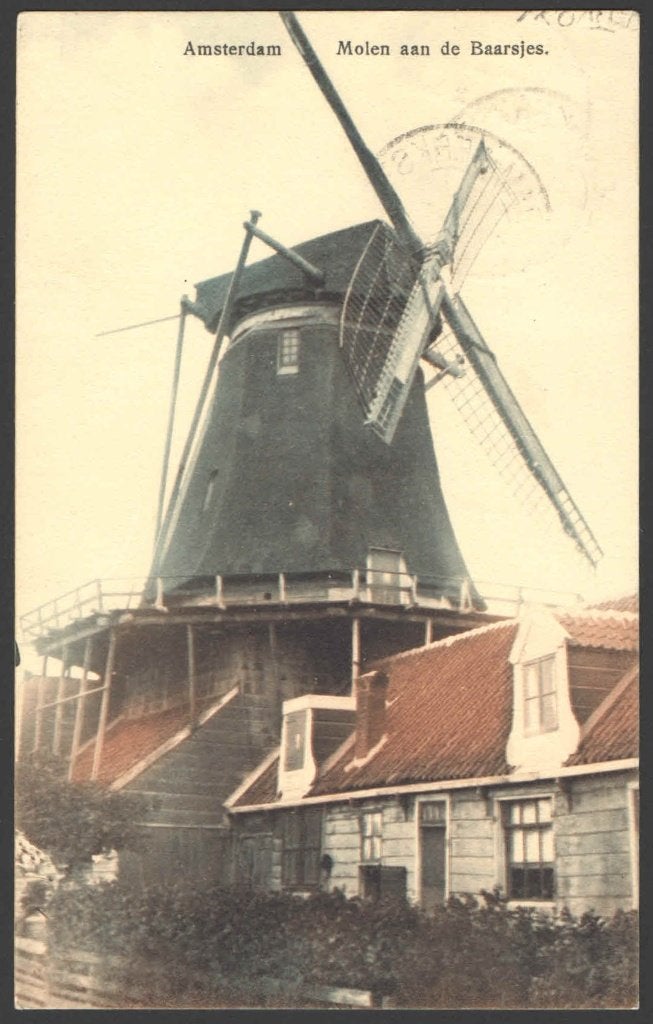 Ansichtkaart Amsterdam, Molen aan de Baarsjes, Ophalen of Verzenden, 1920 tot 1940, Gelopen, Noord-Holland