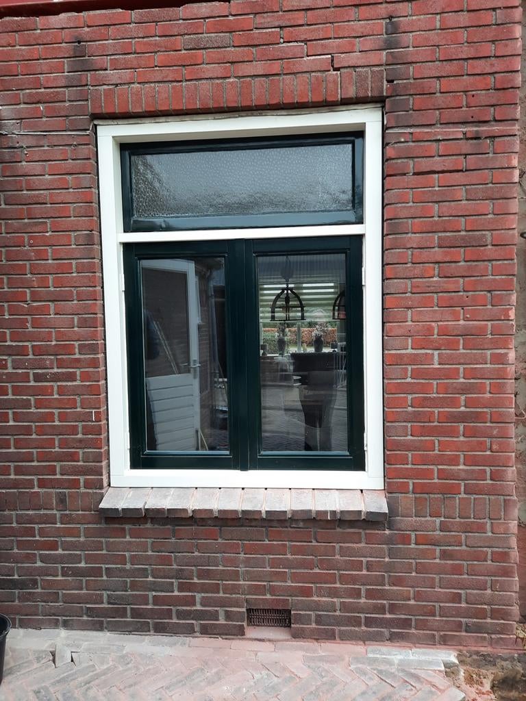 Gevelraam met dubbelglas en bovenlicht, Doe-het-zelf en Verbouw, Glas en Ramen, Ophalen, Gevelraam of Ruit, Gebruikt, 120 tot 160 cm