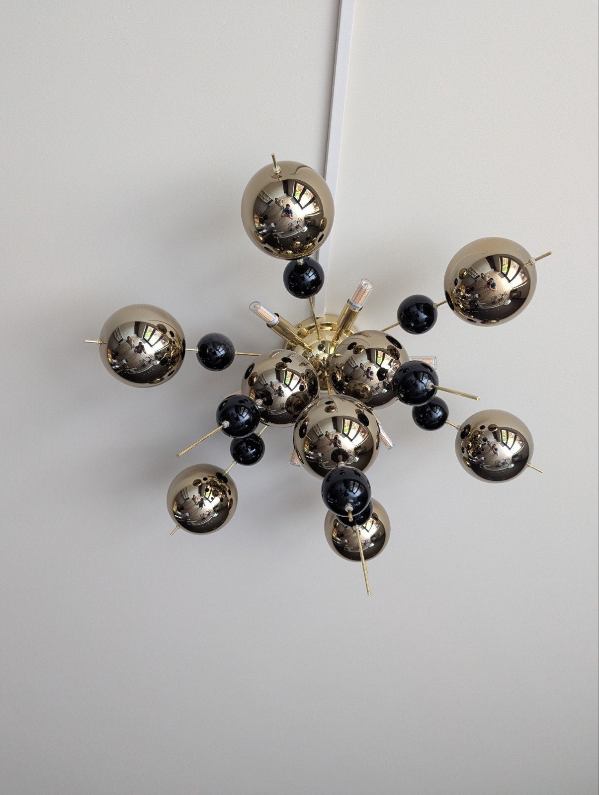 Plafondlamp Explosion met zwarte en gouden bollen, Ophalen, Gebruikt, Meerkleurig, Plafondlamp