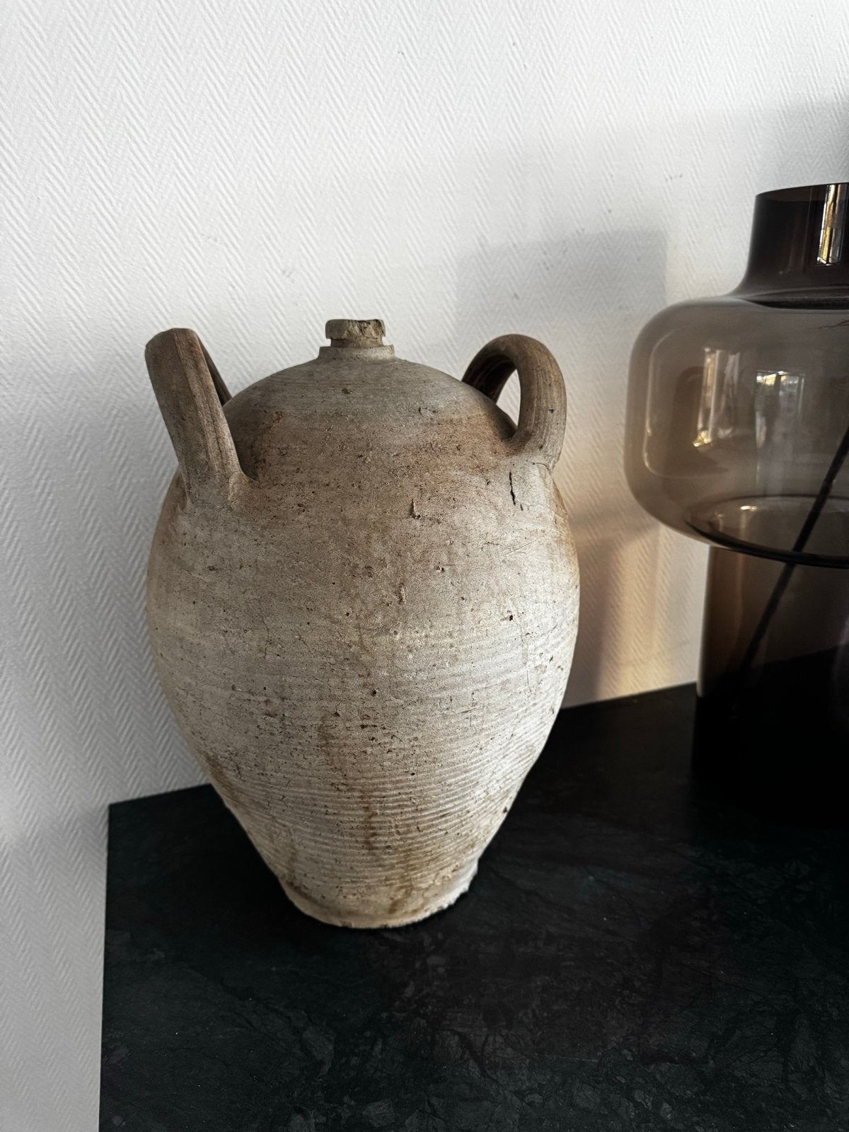 Oude brocante Franse kruik - steengrijs, Ophalen
