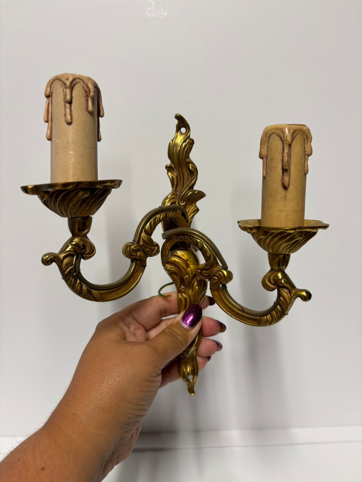 Artnouveau Franse messing wandlamp, Antiek en Kunst, Antiek | Kandelaars, Verzenden, Koper of Brons