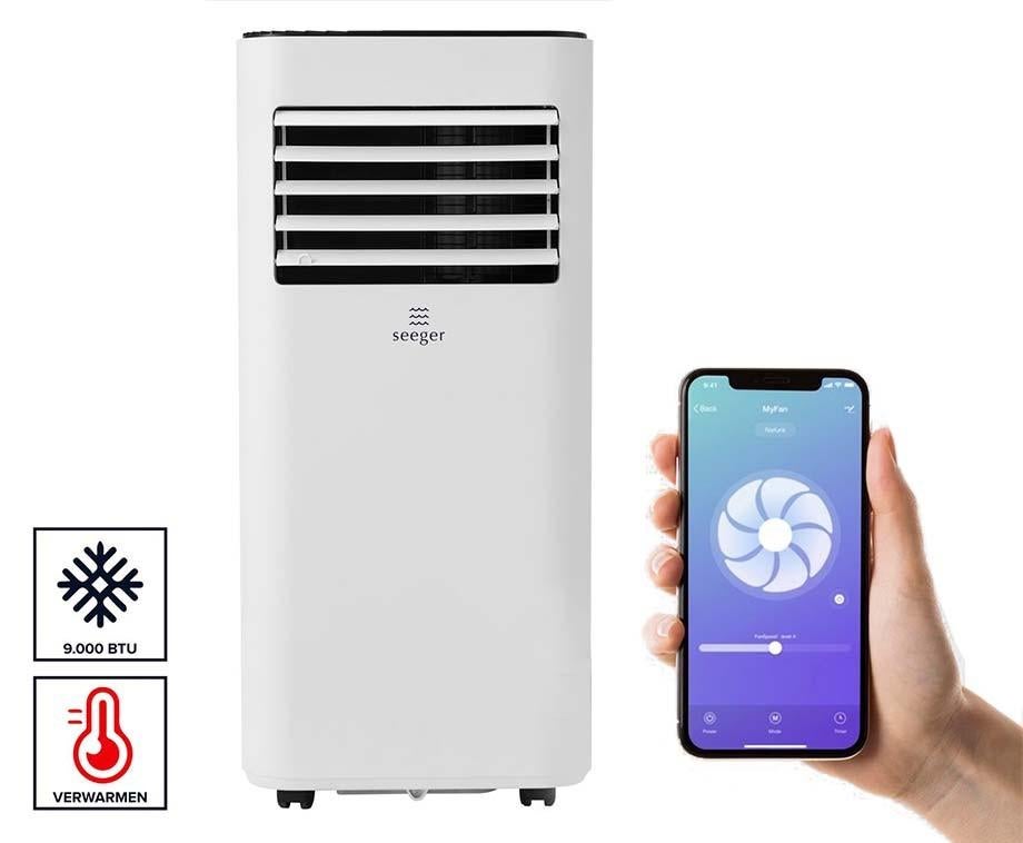 Seeger Smart Wifi Mobiele Airco 9.000 BTU + Heater, Witgoed en Apparatuur, Airco's, Ophalen, 3 snelheden of meer, Afstandsbediening