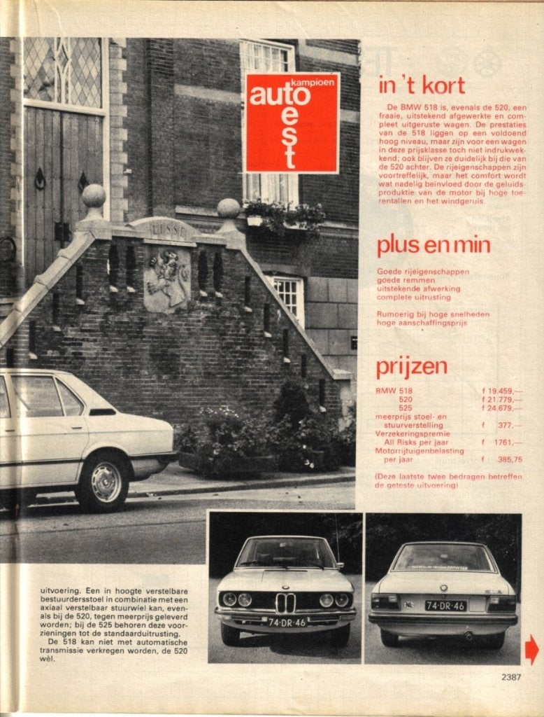 Autokampioen test BMW 518 1974, Ophalen of Verzenden, Gelezen, BMW