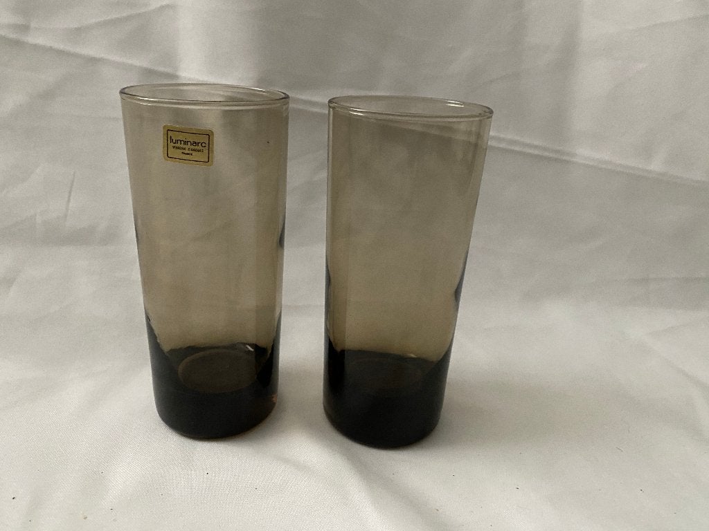 Retro Set van 2 Luminarc Rookglas Smoke longdrink glas, Ophalen of Verzenden, Gebruikt, Waterglas