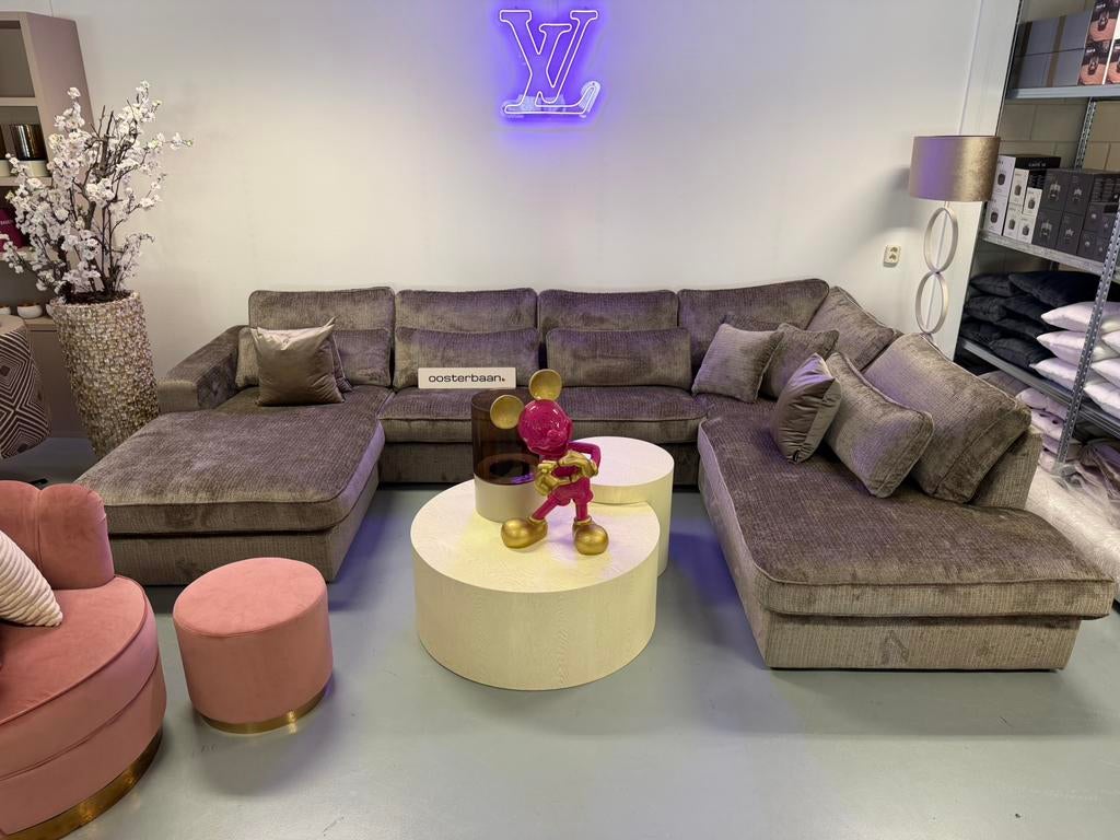 Luxe Velvet Teddy U-bank Costa 195x370x250cm NIEUW - Uniek, Info@oosterbaanwonen.nl, Venus 31 8448CE Heerenveen, Hoekbank, Oosterbaan Wonen