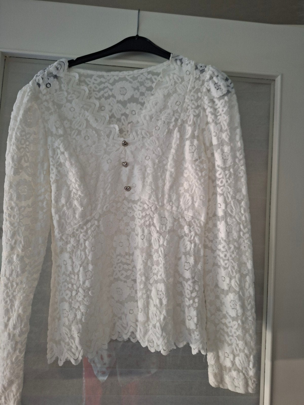 Witte kanten blouse met lange mouwen, Wit, Maat 42/44 (L), Ophalen of Verzenden, Onbekend