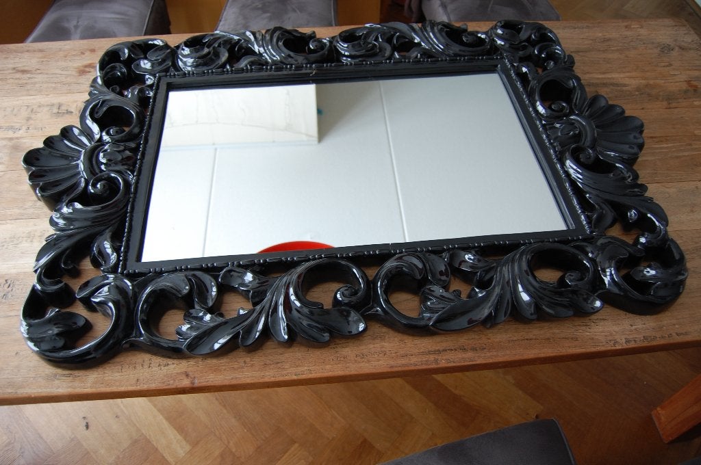 Luxe Grote Barok Spiegel – Hoogglans Zwart Eyecatcher!, Ophalen, Gebruikt, 100 tot 150 cm, 75 tot 100 cm