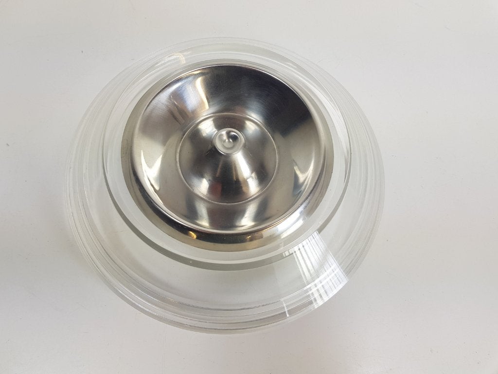 Vintage plexiglas sleutel schaal asbak lucite rvs Italië ‘70, Kunststof, Schaal, Rond, Ophalen of Verzenden