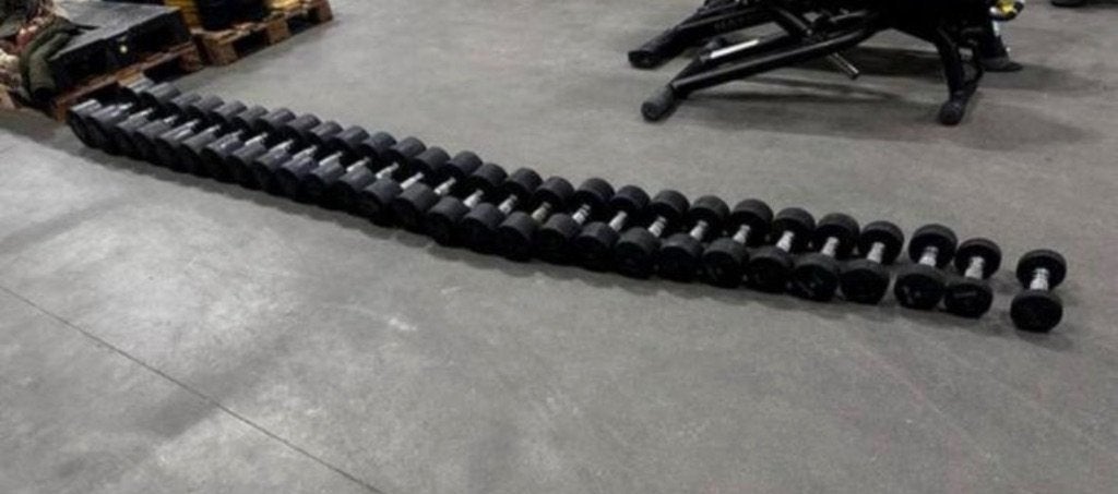 Eleiko Vaste Dumbells 4kg t/m 28kg , 2x38kg, Ophalen, Gebruikt, Dumbbell