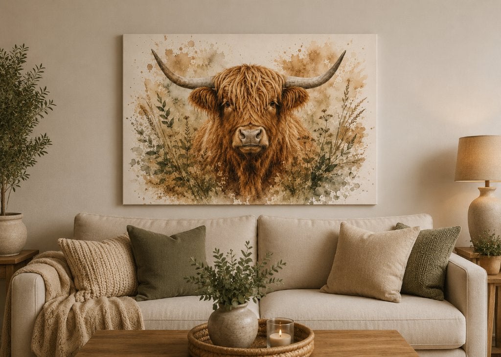 prachtige Schotse Hooglander aquarel   schilderij, Verzenden, Nieuw, 50 tot 75 cm, Schilderij