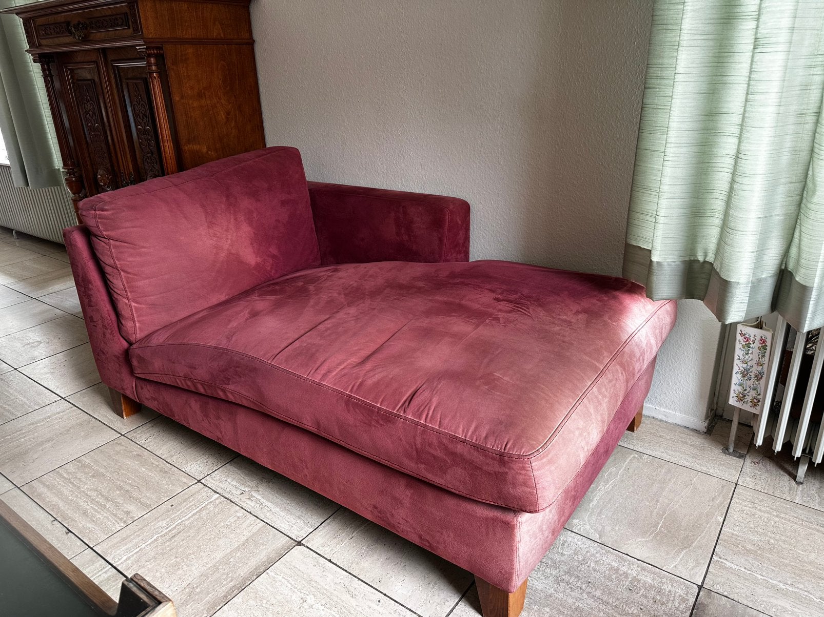 Oudroze tweezits bank en ligbank/sofa, Ophalen, Gebruikt, 150 tot 200 cm, Tweepersoons