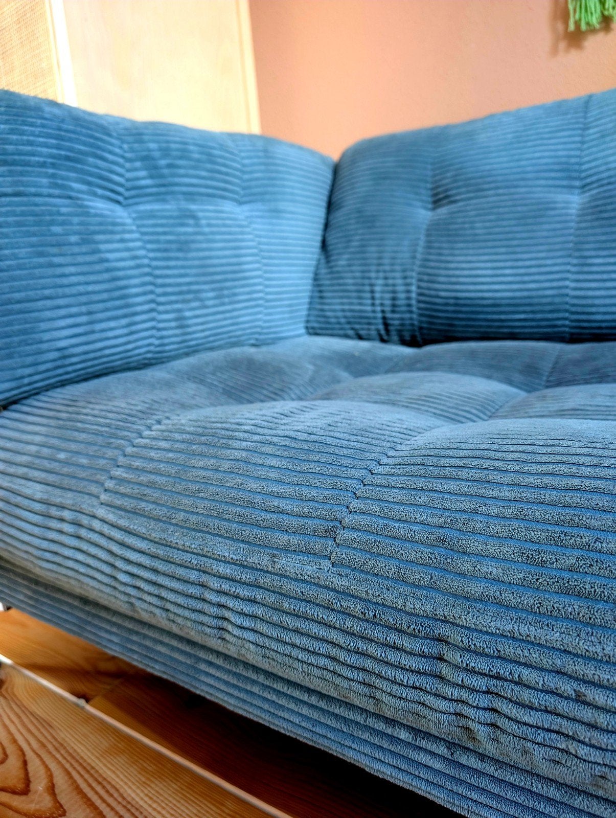 Trends by HG "Landau  blauwe ribfluwelen bank, Huis en Inrichting, Modern, Comfortabel, 150 tot 200 cm, Driepersoons, 75 tot 100 cm