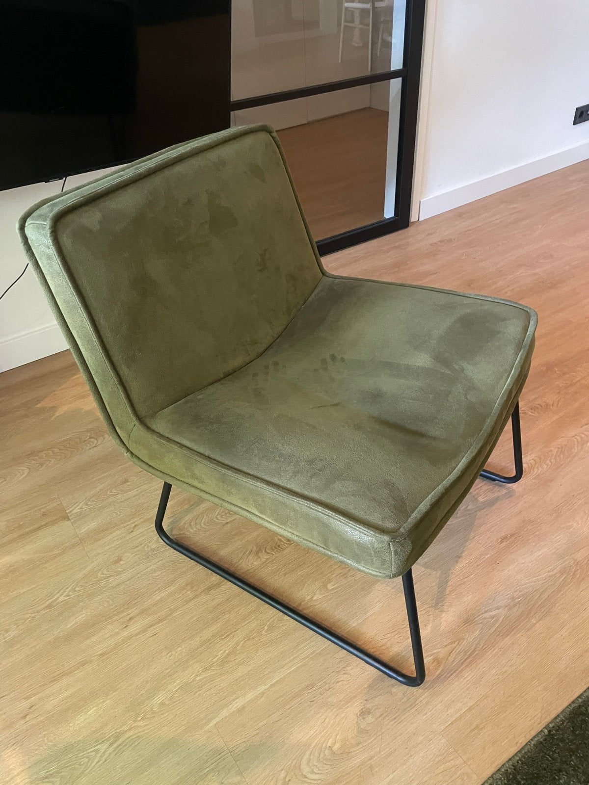 Loungestoel groen met zwart metalen frame:, Ophalen, Gebruikt, 75 tot 100 cm, Stof