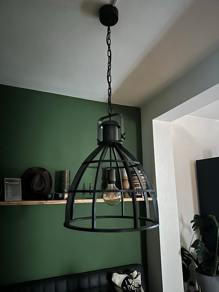 Industriële hanglamp - Zwart metalen kooi, Huis en Inrichting, Ophalen, Nieuw, Metaal, 75 cm of meer