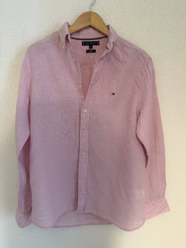 Tommy Hilfiger Linnen Overhemd Maat M – Roze, Kleding | Heren, Overhemden, Tommy Hilfiger, Zo goed als nieuw, Roze, Halswijdte 39/40 (M)