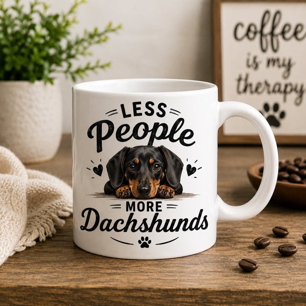 Less People, More Dachshunds - Teckel mok, Verzenden, Keramiek, Nieuw, Overige stijlen