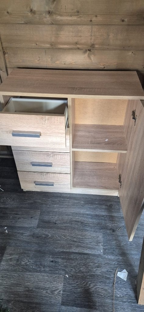 JYSK TAPDRUP Kast met lades en deurtje - 88x79 cm, Huis en Inrichting, Ophalen, 50 tot 100 cm, Zo goed als nieuw, 3 of 4 laden
