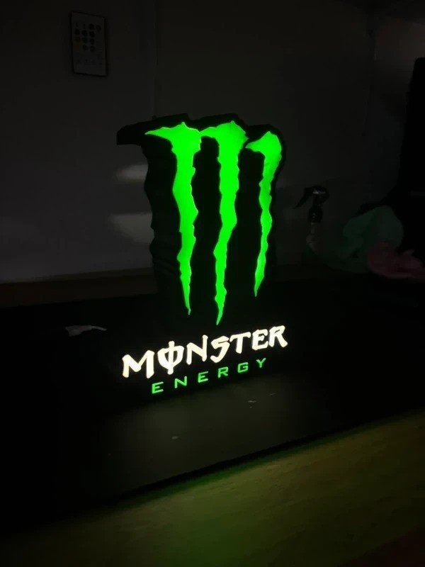 Monster Energy Logo LED Light Box – 23 x 23 cm | 3D Geprint, Groen, Verzenden, 23 cm, Nieuw