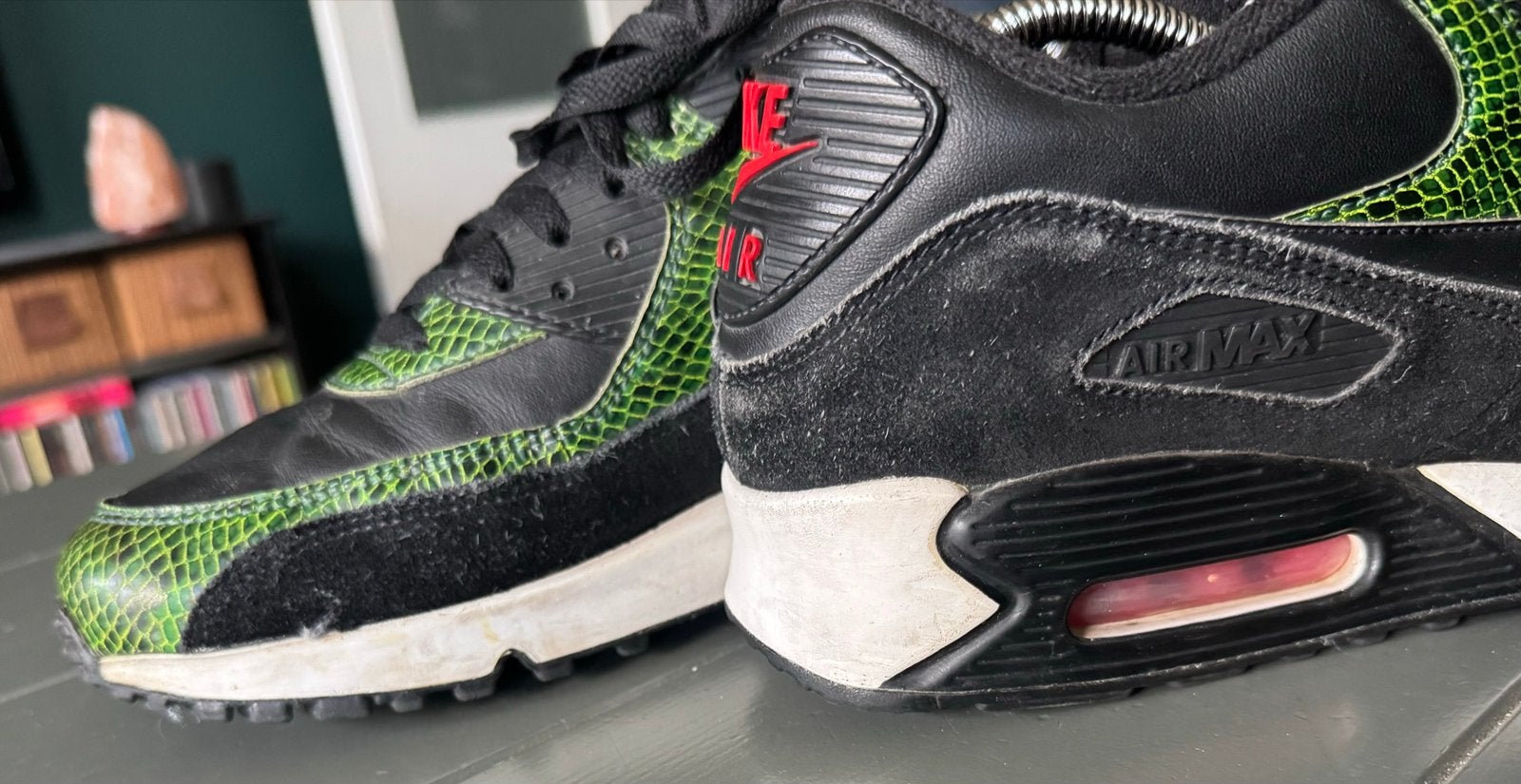 Nike Air Max 90 Green Python, Verzenden, Gedragen, Zwart, Sneakers of Gympen