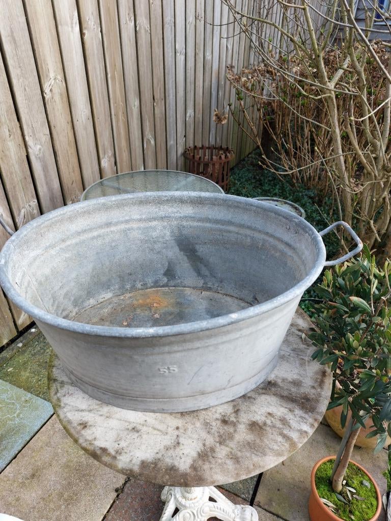 Oude zinken wastobbe uit grootmoeders tijd, 55 cm, Antiek en Kunst, Ophalen of Verzenden