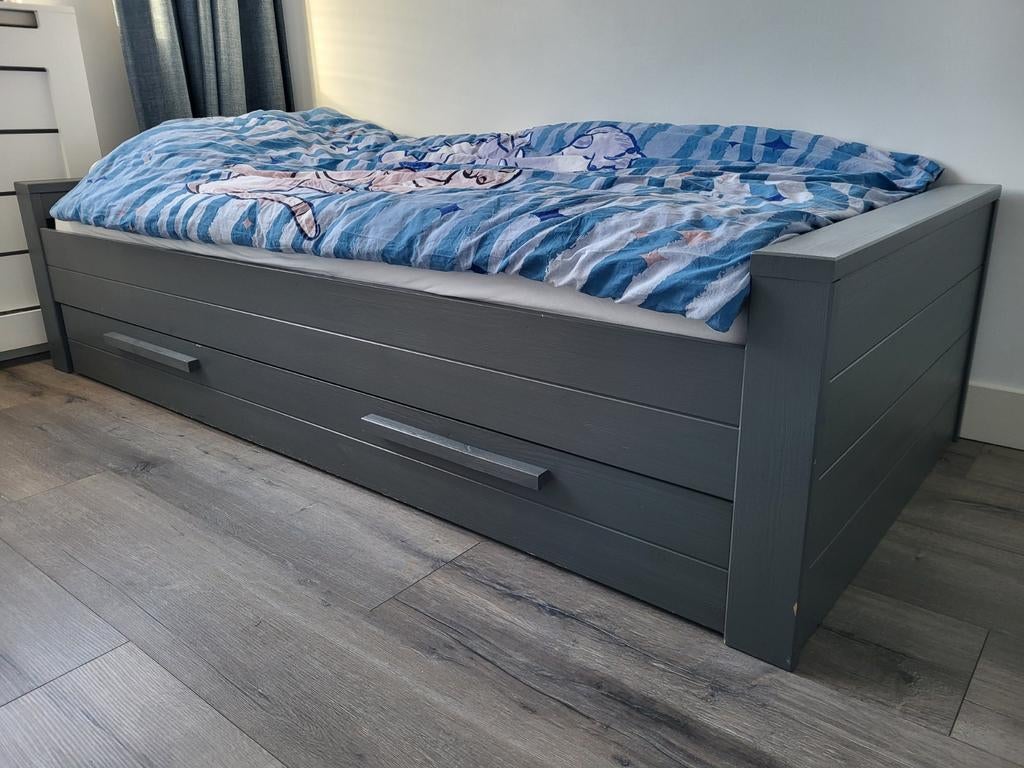 WOOOD bed met lade, Ophalen, 85 tot 100 cm, Gebruikt, Lattenbodem