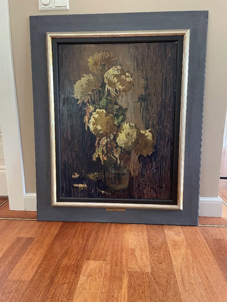 Henri  van Os-Delhez, Bloemen, Expressionistisch, Ophalen of Verzenden, Olieverf