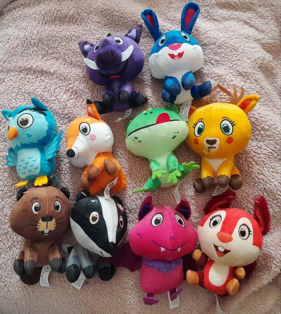 Complete set Lidl Bos Mini's knuffels (10 stuks), Lidl, Gebruikt, Overige karakters, Ophalen of Verzenden