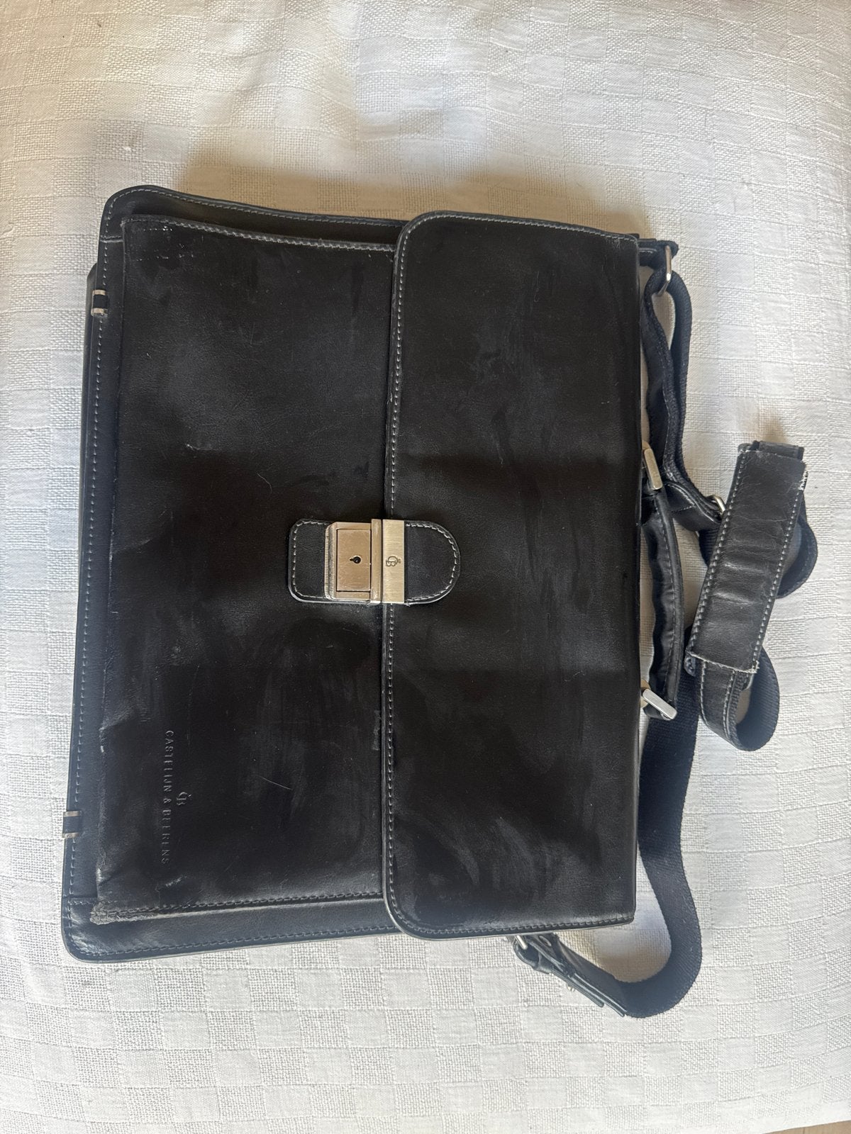Zwarte Leren Aktetas / Laptoptas met Schouderband, Sieraden, Tassen en Uiterlijk, Tassen | Schoudertassen, Overige merken, Gebruikt