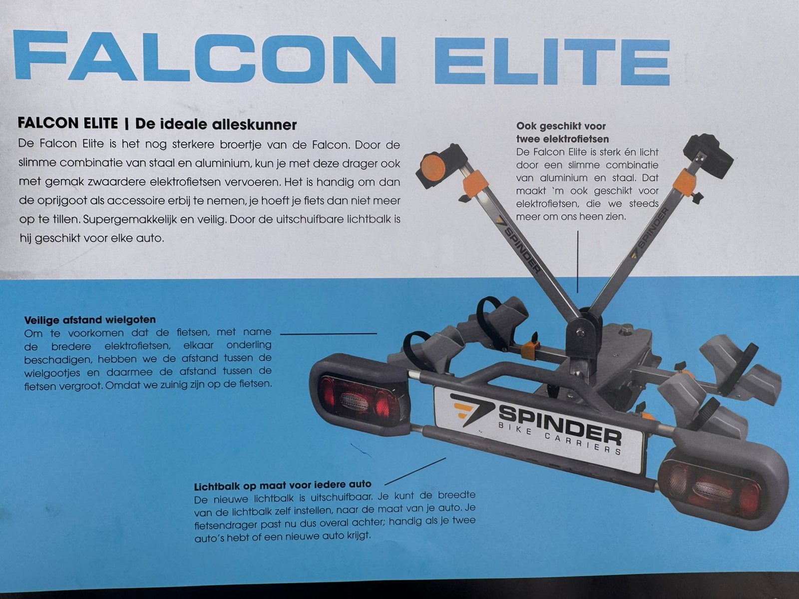 Spinder Falcon Elite fietsendrager voor E-bikes 2x35kg, Auto diversen, Fietsendragers, Ophalen, Elektrische fiets, Zo goed als nieuw