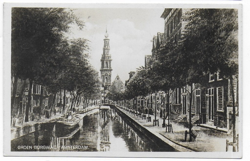 Amsterdam Groen Burgwal Oude gelopen Ansichtkaart ( B6559 ), Ophalen of Verzenden, 1940 tot 1960, Noord-Holland