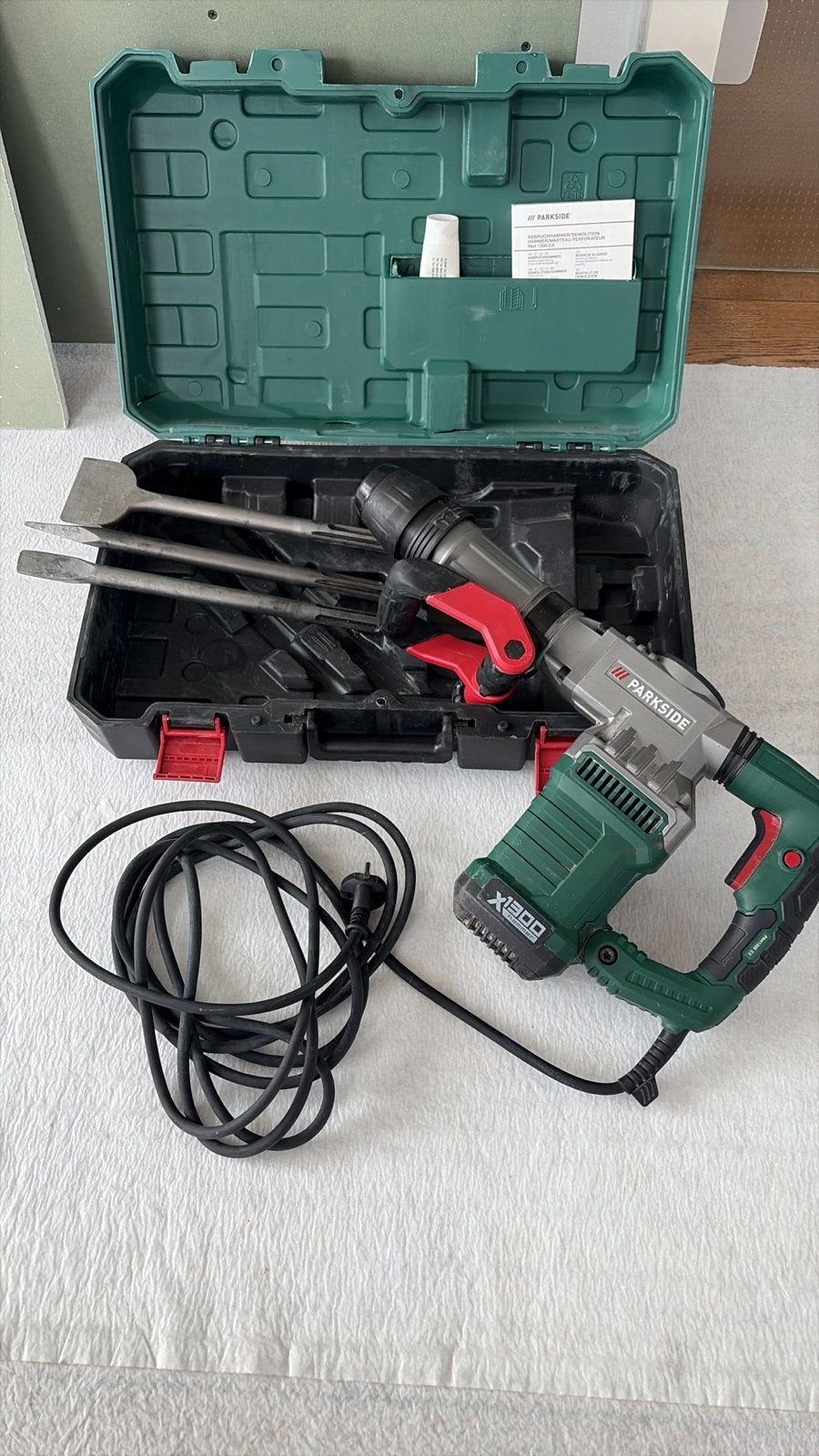 Parkside Breekhamer PAH 1300 C3 met accessoires en lamp, Ophalen, Zo goed als nieuw, 600 watt of meer, Boor- en/of Breekhamer