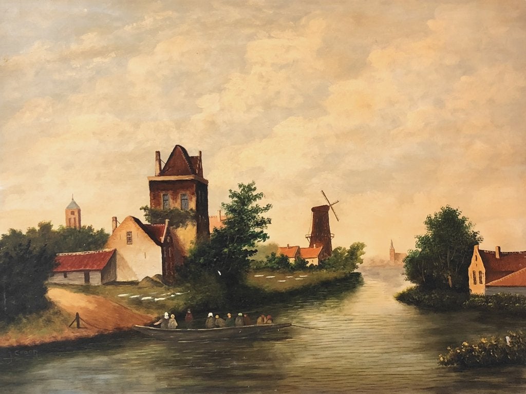 Schilderij J.Coon Veerschuit met bleekveldjes in't verschiet, Ophalen of Verzenden