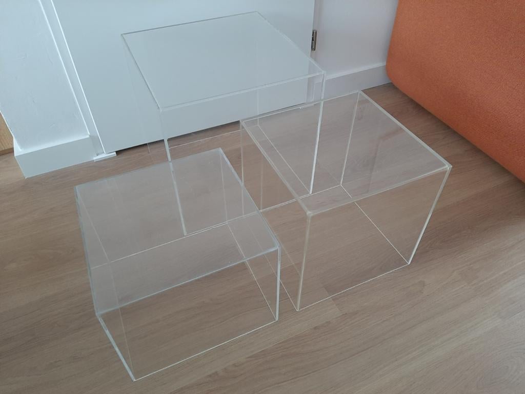 3 Vintage kunststof bijzettafels jaren 70/80., Huis en Inrichting, Ophalen, Minder dan 45 cm, Gebruikt, Vintage,80s,70s,space age,design