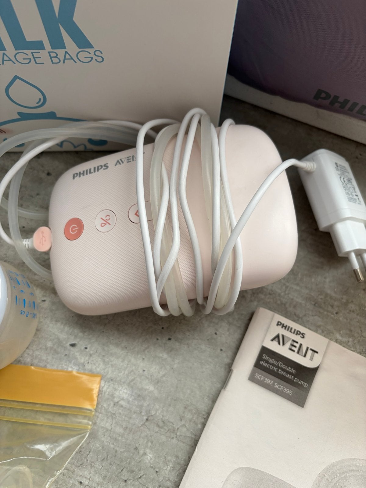 Philips Avent Dubbele Elektrische Borstkolf met Accessoires, Ophalen, Zo goed als nieuw