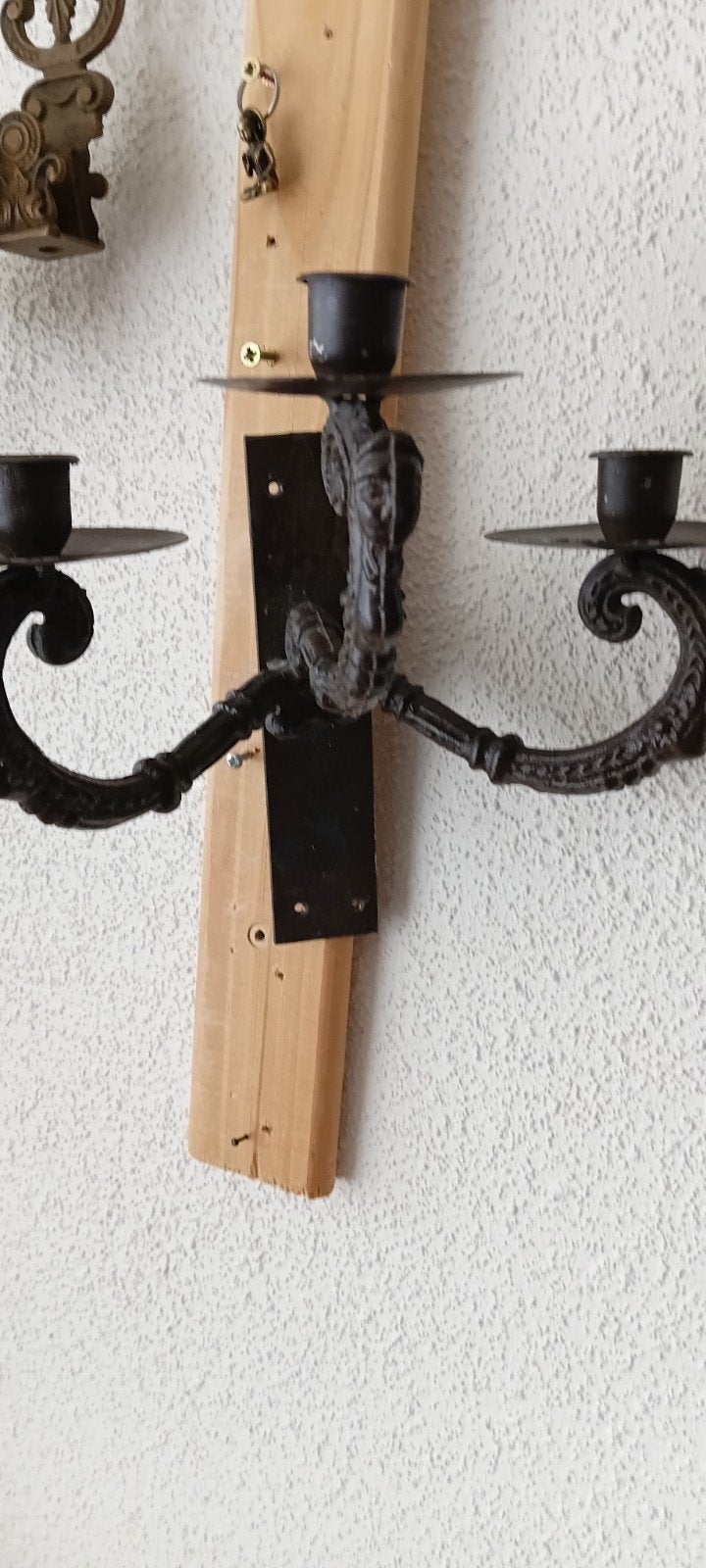Gietijzeren* 3-poots kaarsenstandaard voor aan de muur, Ophalen of Verzenden