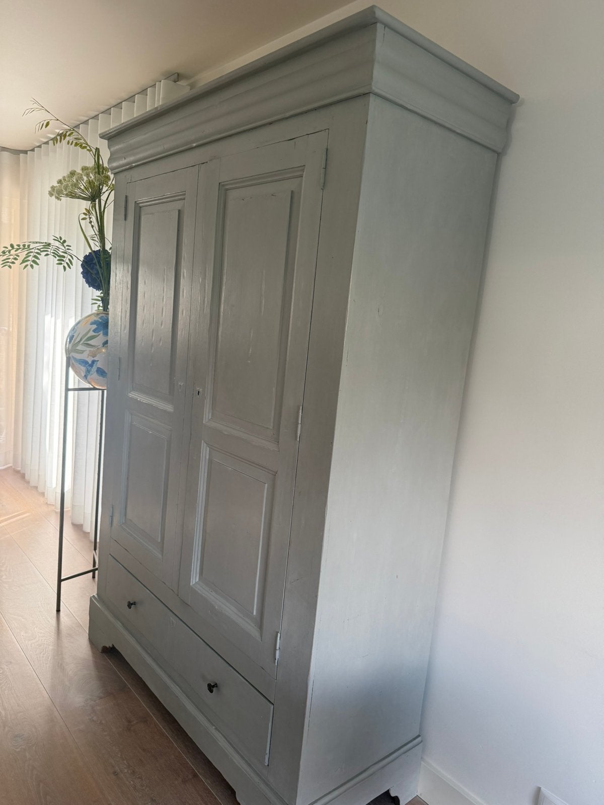 Brocante kast met planken en 1 lade (in 2 delen), Ophalen, Gebruikt, 100 tot 150 cm, 200 cm of meer