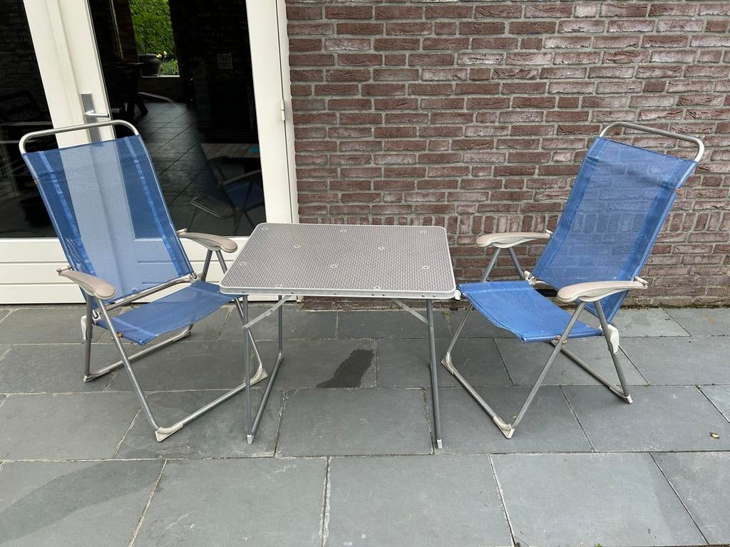 Campingtafel met 2 verstelbare stoelen, Caravans en Kamperen, Kampeermeubelen, Ophalen, Gebruikt, Campingtafel