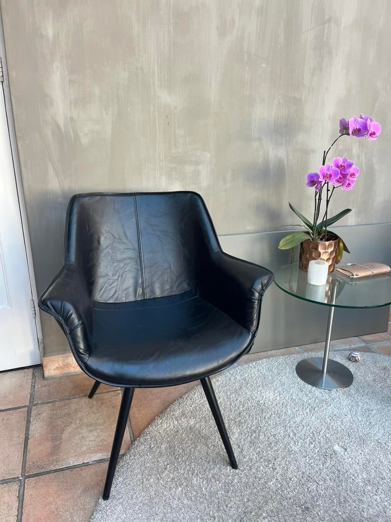 Eetkamerstoel Riverdale leer zwart draaibaar, Huis en Inrichting, Stoelen, Zwart, Leer, Ophalen of Verzenden, Zo goed als nieuw