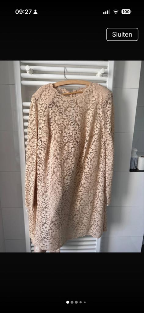 Op maat gemaakte zijden onderjurk met kanten bovenjurk, Kleding | Dames, Jurken, Beige, Maat 42/44 (L), Ophalen of Verzenden, Gedragen