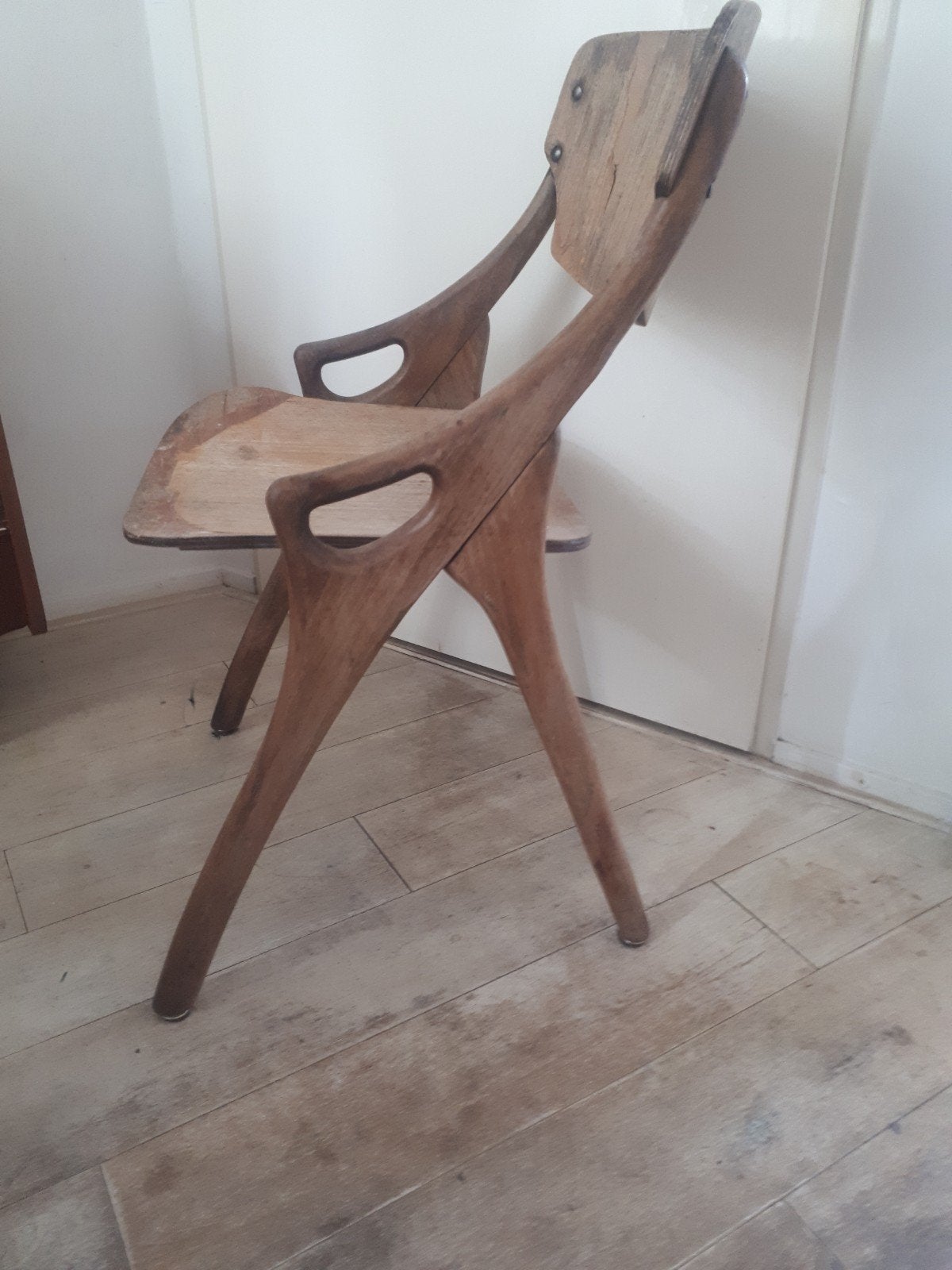 2 Vintage mid century stoelen retro teak jaren 60, Gebruikt, Bruin, Vintage, Ophalen of Verzenden