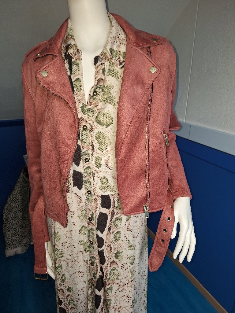 oud roze/koraal biker jasje suede look primark mt 40 zgan, Maat 38/40 (M), Primark, Ophalen of Verzenden, Zo goed als nieuw
